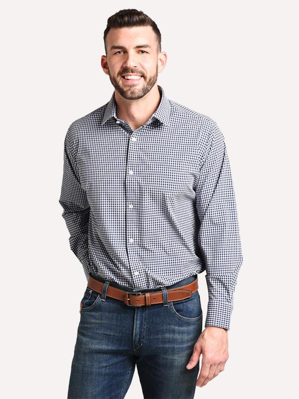 MIZZEN+MAIN Men's Malone Standard Fit Button Down Shirt Navy Check L-10012